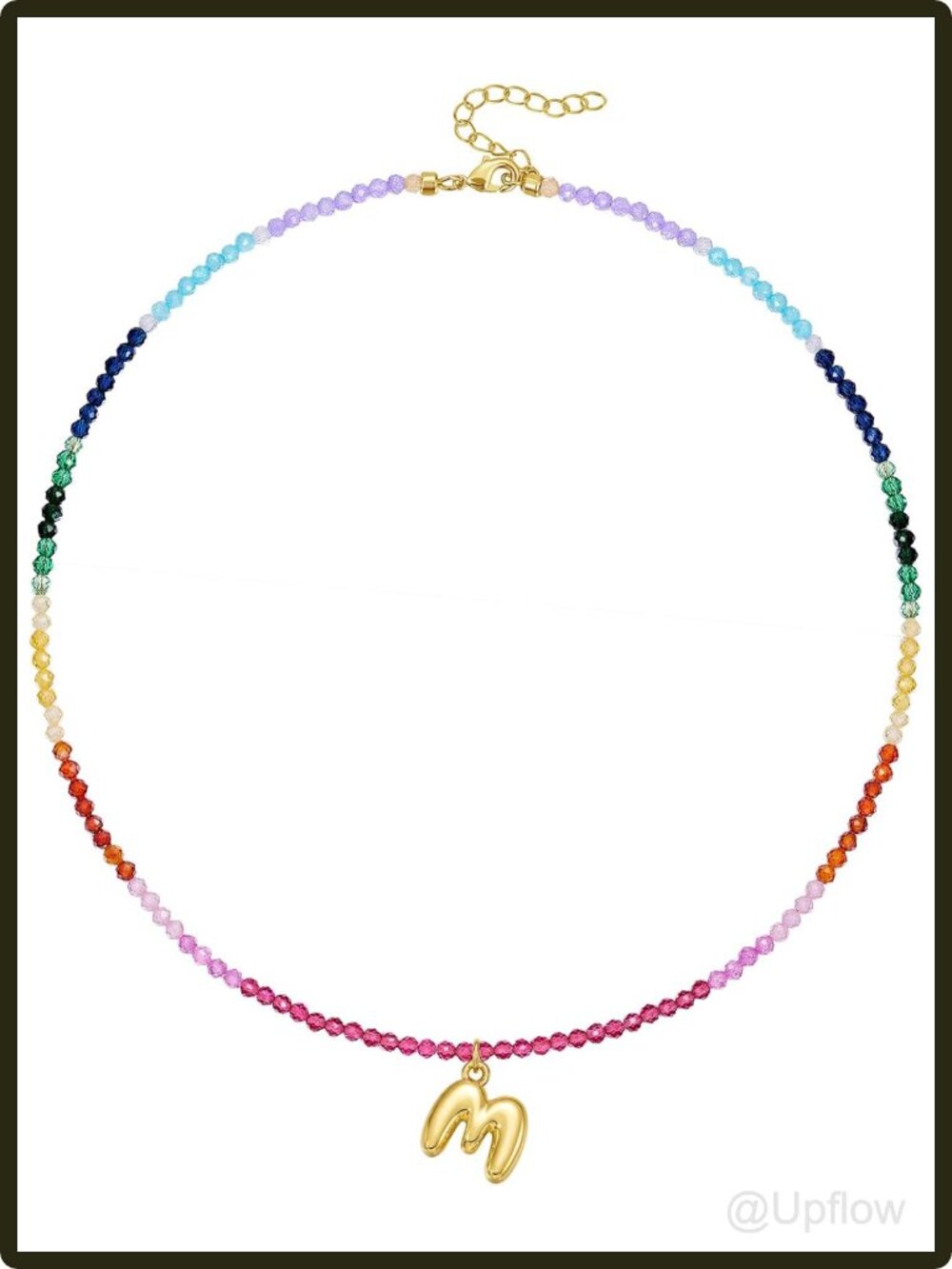 Women's Gold Plated Beaded Initial Choker Necklace Letter M Crystal Adjustable